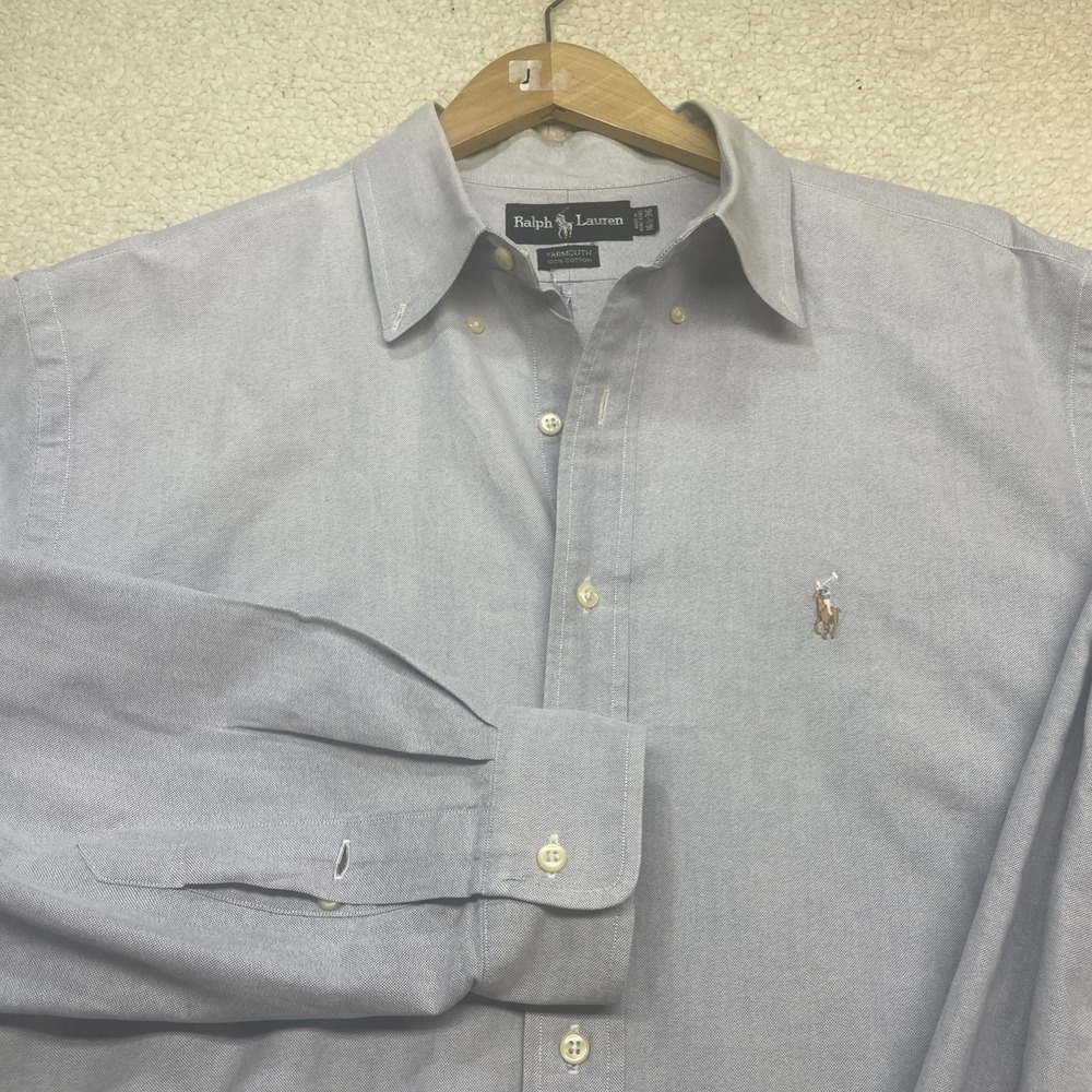 Ralph Lauren Button Down Men 16.5 32/33 Blue Yarmouth Oxford Dress Shirt Pony